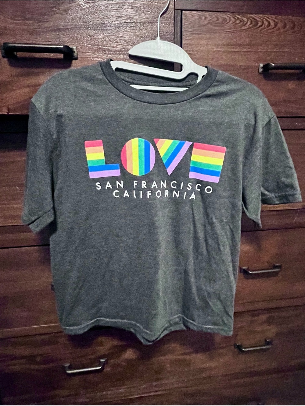 Rainbow LOVE Short Sleeve cropped Tee - Charcoal